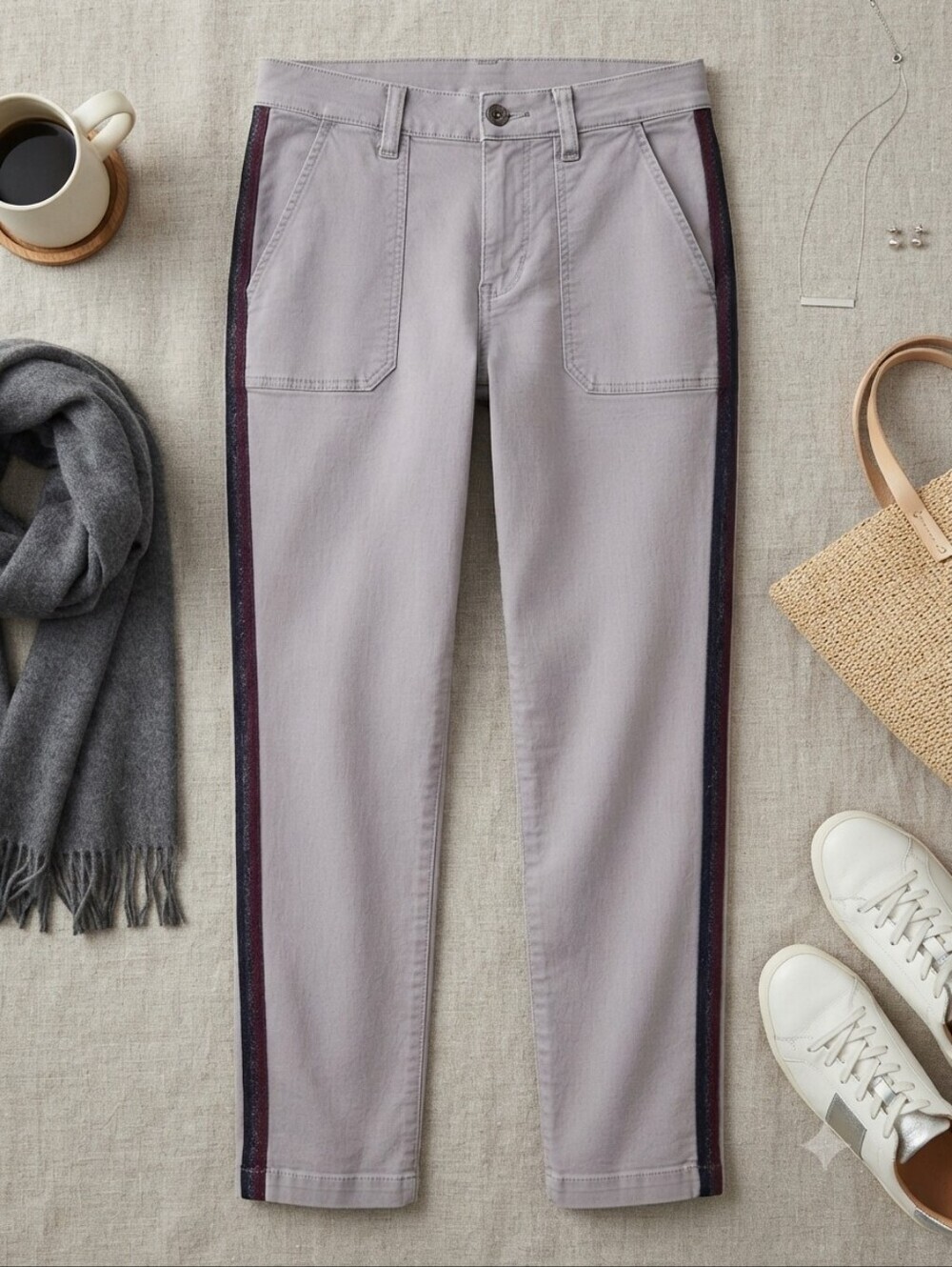 Madewell Gray Side Stripe Tapered Straight Leg Cargo Style Jeans Pants